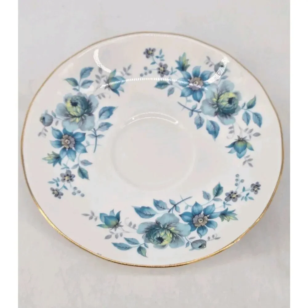 Mid Century 60s Blue Flowers Queen Anne Fine Bone China Tea Cup and Saucer
